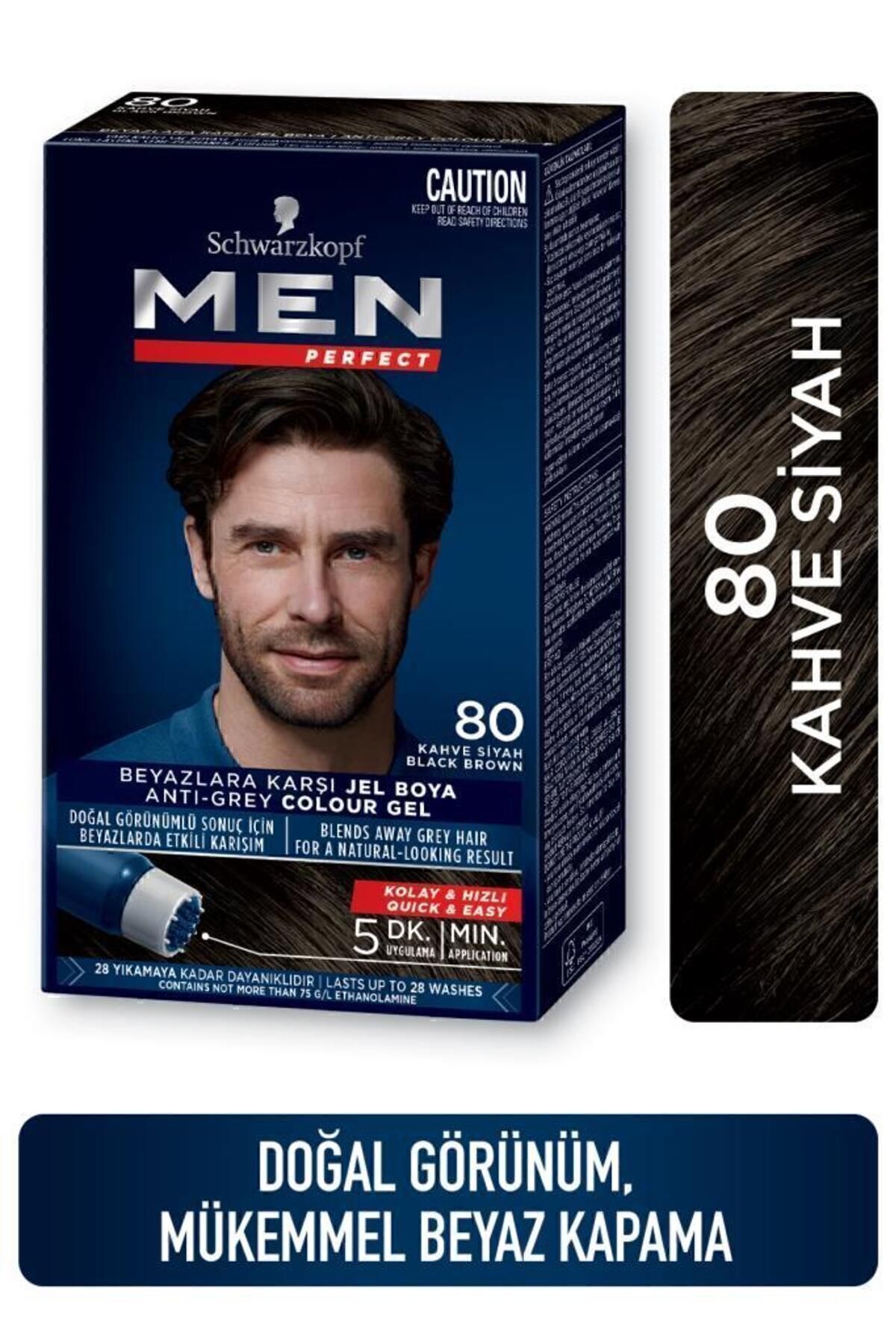 Schwarzkopf Men Perfect Saç Boyası 80- Kahve Siyah-Kolay ve Hızlı Beyaz Kapama (No Color)