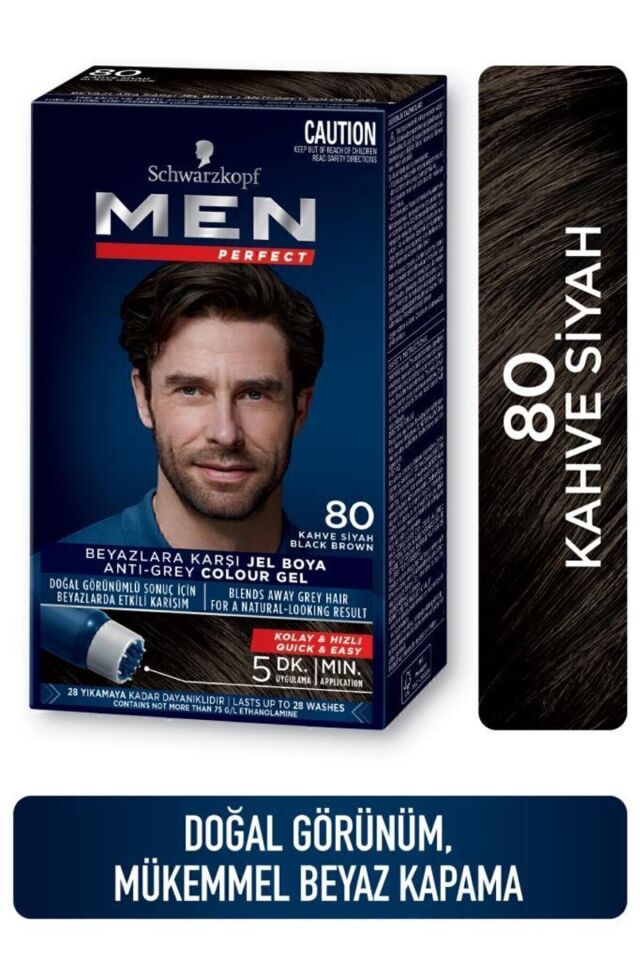 Schwarzkopf Men Perfect Saç Boyası 80- Kahve Siyah-Kolay ve Hızlı Beyaz Kapama (No Color)