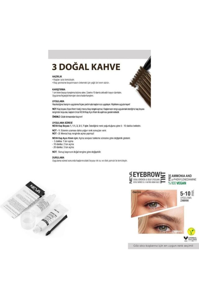 Eyebrow Tint Vegan Kaş Boyası Seti 3 Doğal Kahve 3 Doğal Kahve