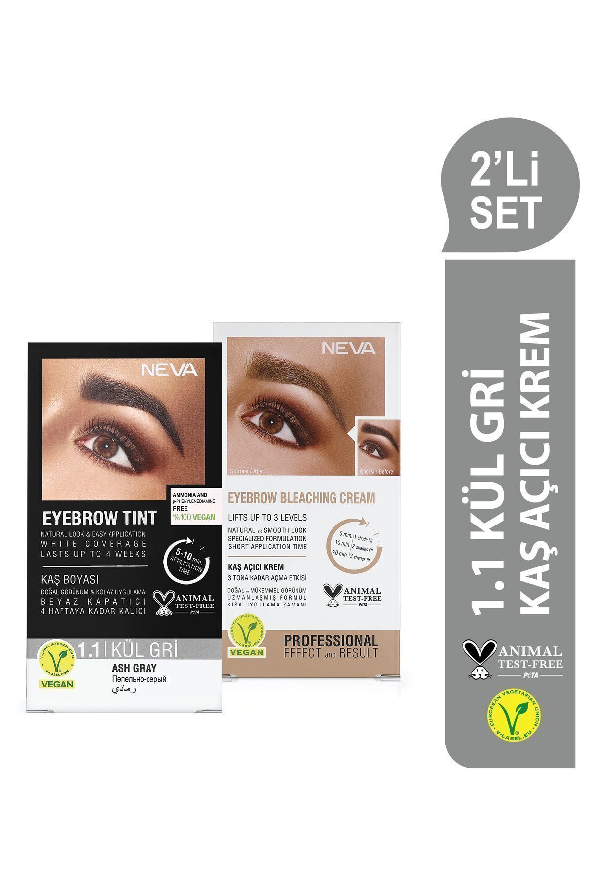 2'Lİ SET Kaş Boyası 1.1 KÜL GRİ + Kaş Açıcı Krem (vegan) Kül Gri̇ + Kaş Açıcı Krem