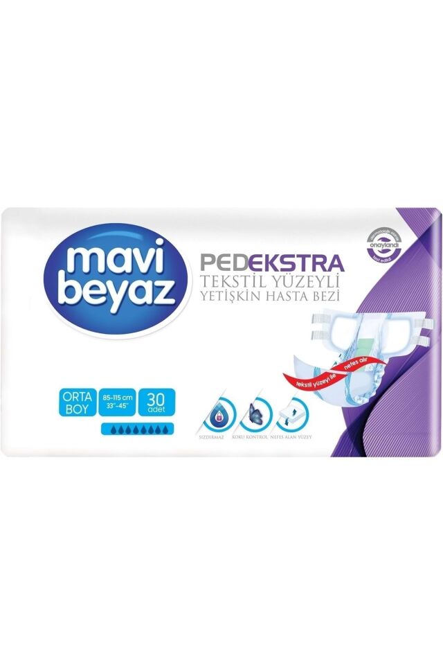 Ped Ekstra Tekstil Yüzeyli Yetişkin Bel Bantlı Hasta Bezi Medium Orta 30 Adet M