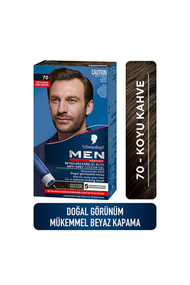 Schwarzkopf Men Perfect Saç Boyası 70- Koyu Kahve-Kolay ve Hızlı Beyaz Kapama - 3 ADET Koyu Kahve