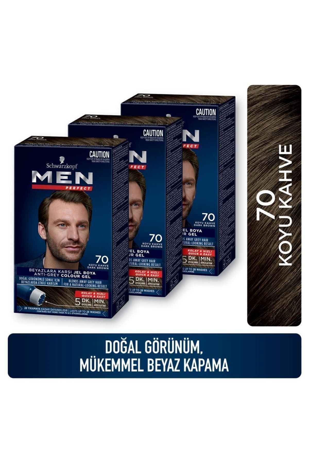 Schwarzkopf Men Perfect Saç Boyası 70- Koyu Kahve-Kolay ve Hızlı Beyaz Kapama - 3 ADET Koyu Kahve