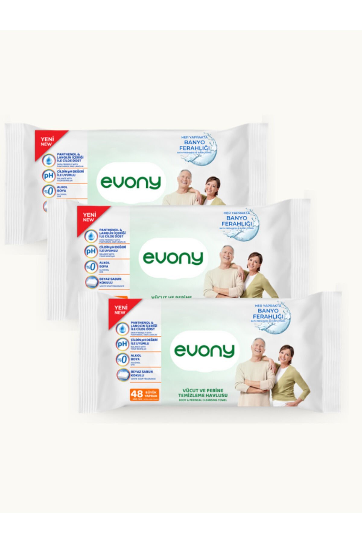 VÜCUT VE PERİNE TEMİZLİME HAVLUSU 48 BÜYÜK YAPRAK 3 ADET