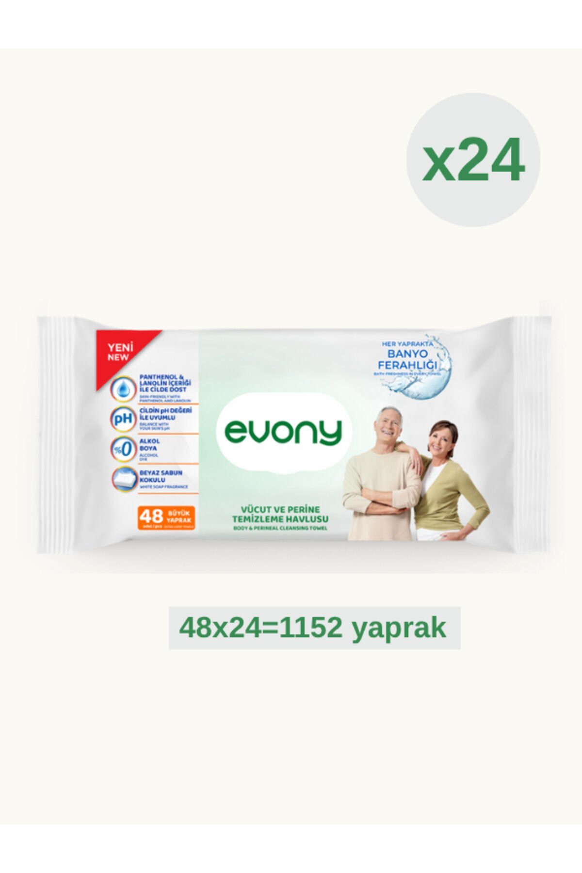 VÜCUT VE PERİNE TEMİZLİME HAVLUSU 48 BÜYÜK YAPRAK 24 ADET