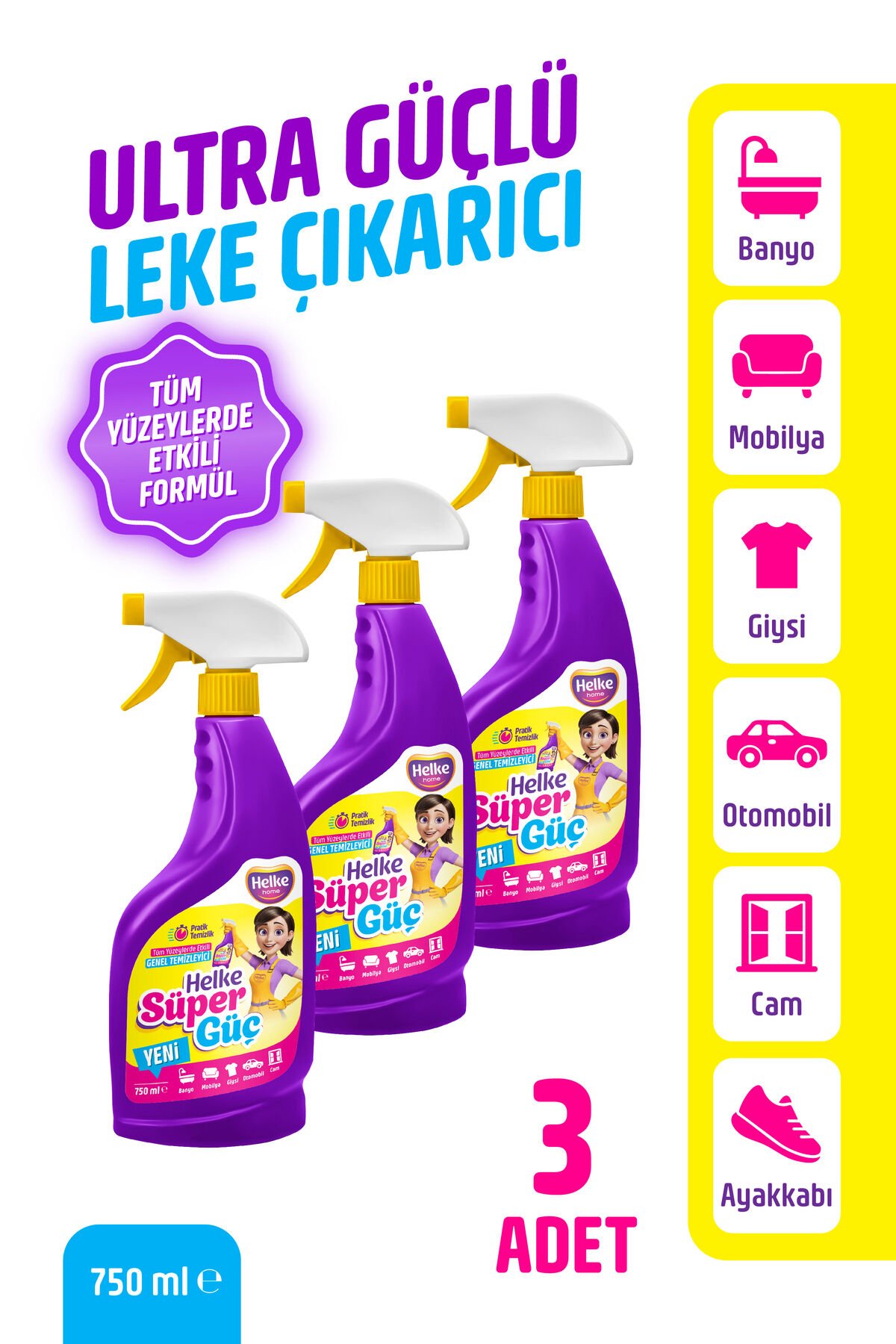 3'lü Helke Süper Güç Etkili Leke Çıkarıcı Sprey 750ml