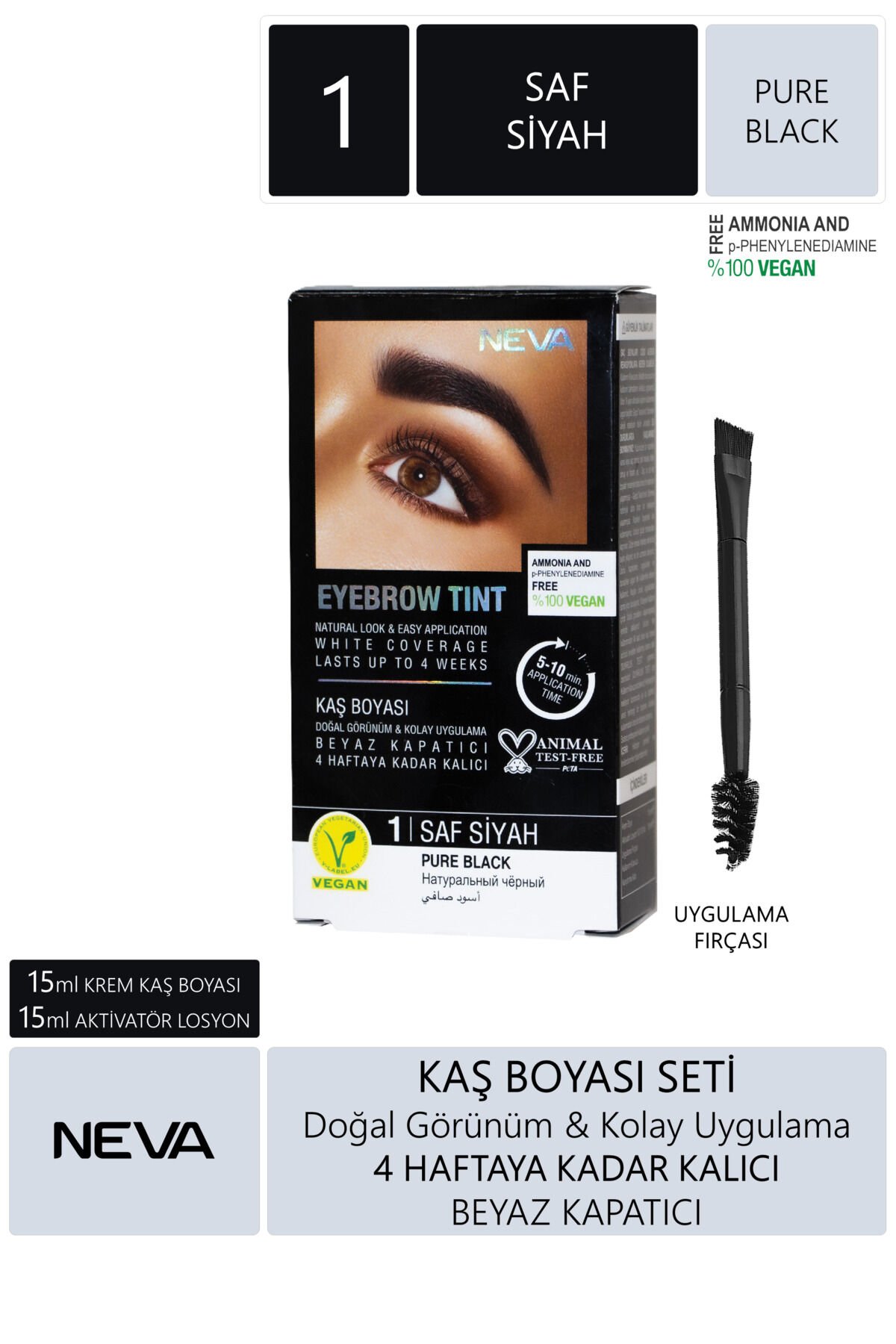 Eyebrow Tınt Kaş Boyası 15ml (vegan) 1 Saf Siyah