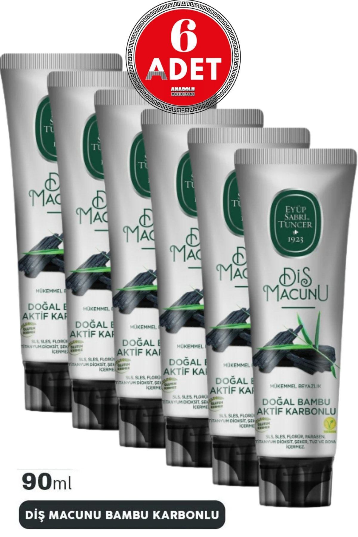 Doğal Bambu Aktif Karbonlu Diş Macunu 90 ml X 6 Adet