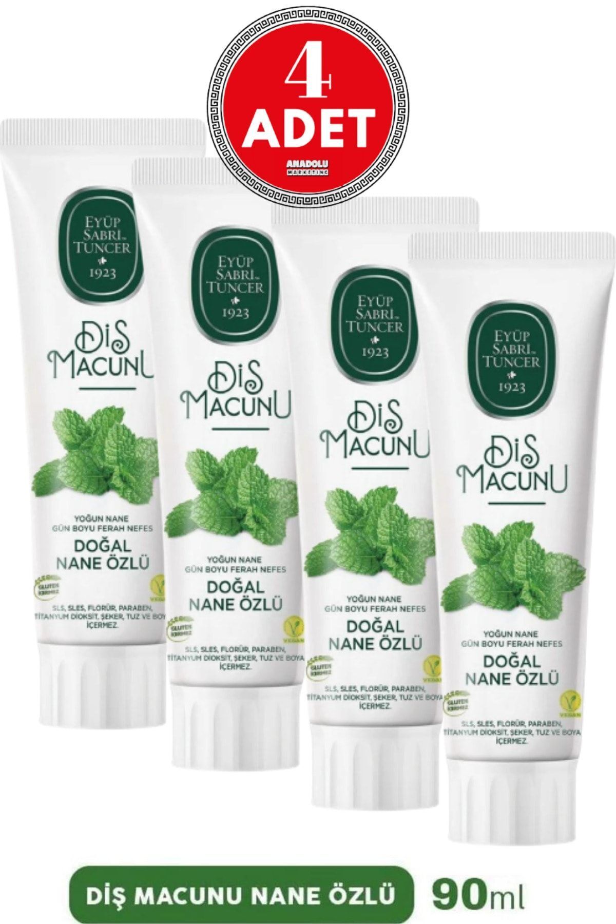 Doğal Diş Macunu 90 Ml Nane Özlü X 4 Adet