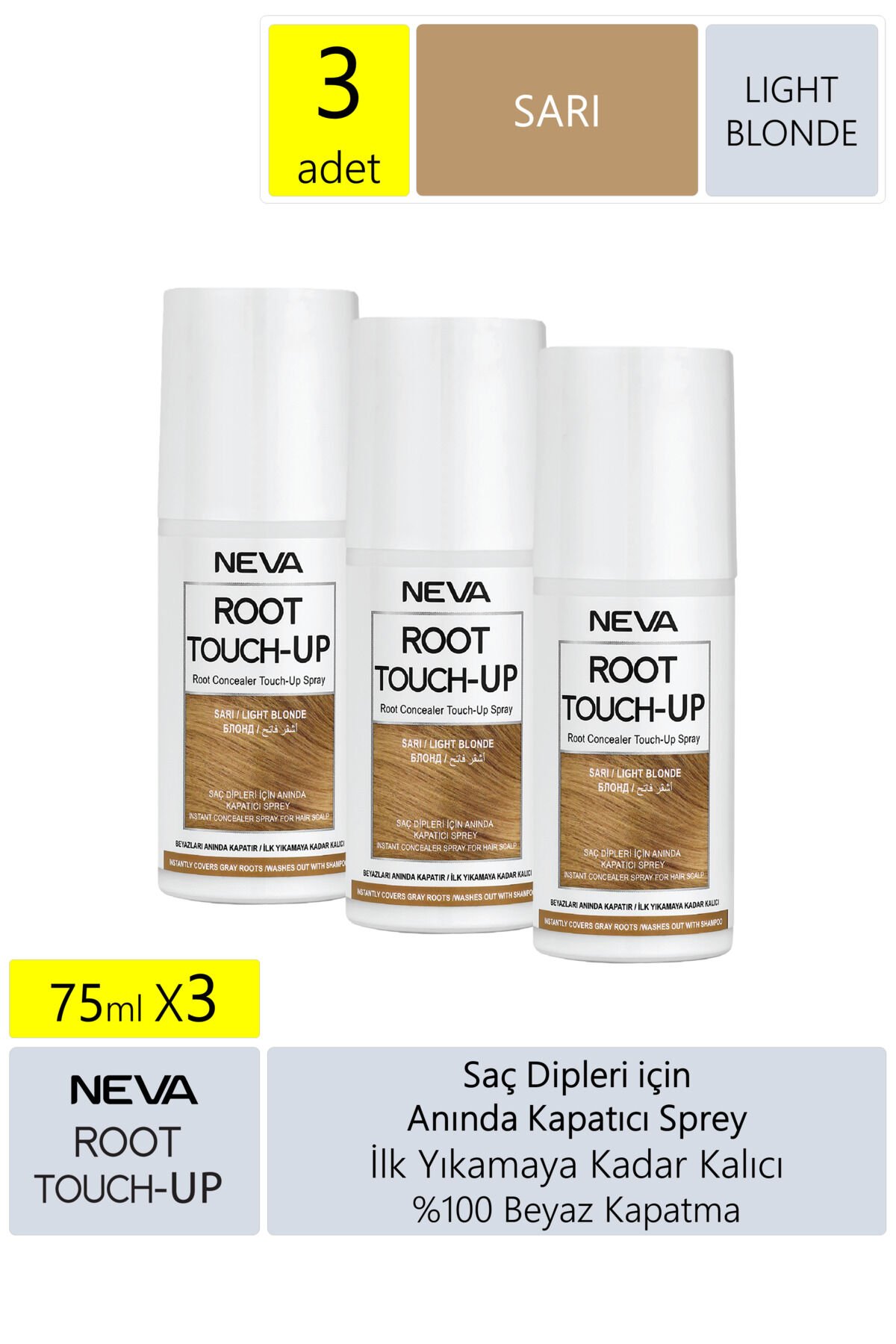 Neva Root Touch Up Kapatıcı Sprey 75 Ml Sarı 3 Adet