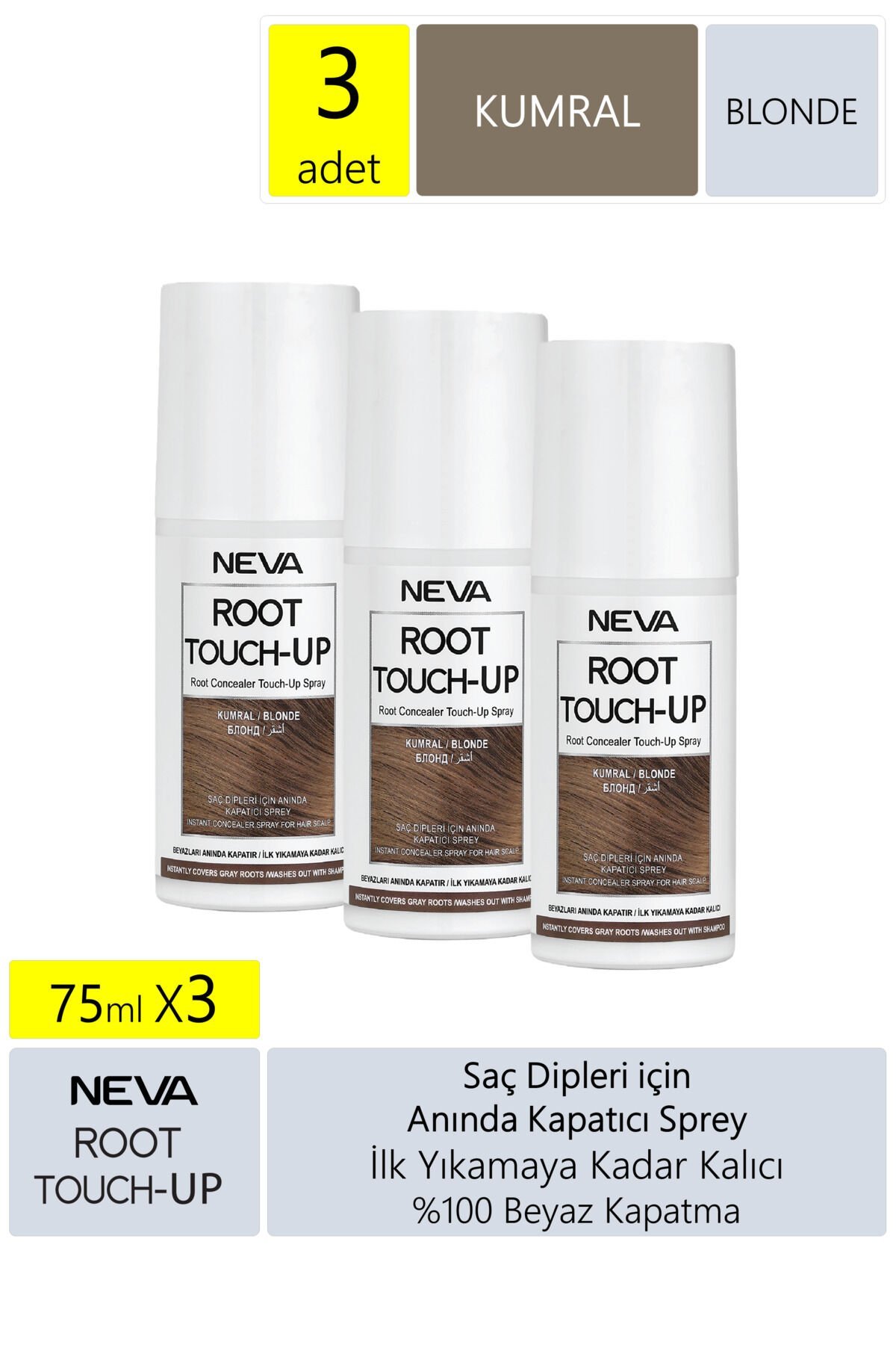 Neva Root Touch Up Kapatıcı Sprey 75 Ml Kumral 3 Adet