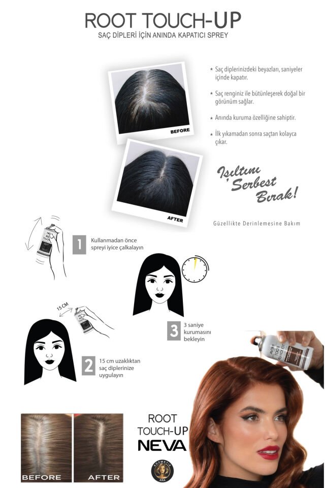 Neva Root Touch Up Kapatıcı Sprey 75 Ml Açık Kahve 3 Adet