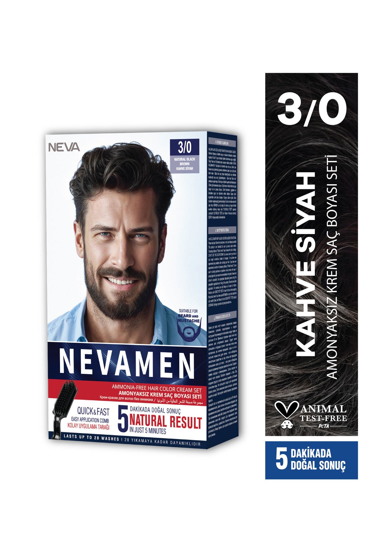 3/0 Natural Black Brown - KAHVE SİYAH Amonyaksız Krem Saç Boyası Seti