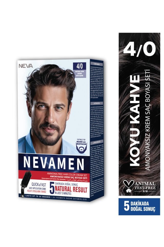 4/0 Natural Dark Brown - KOYU KAHVE Amonyaksız Krem Saç Boyası Seti