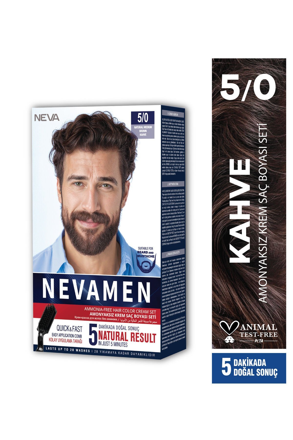5/0 Natural Medium Brown - KAHVE Amonyaksız Krem Saç Boyası Seti
