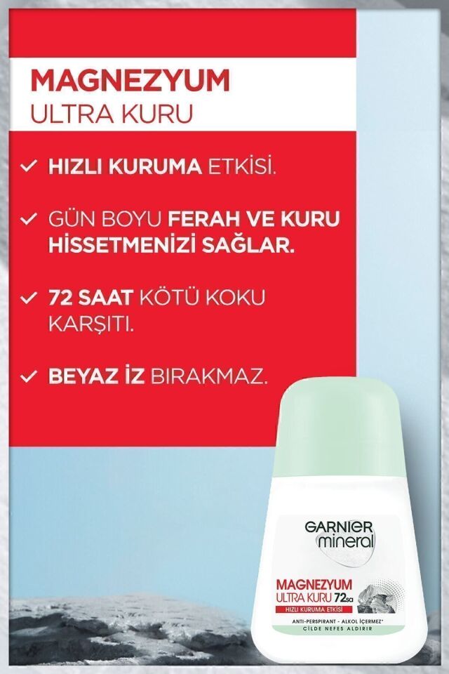 Mineral Magnezyum Ultra Kuru Roll-On Deodorant, 72 Saat Etkili x3 Adet