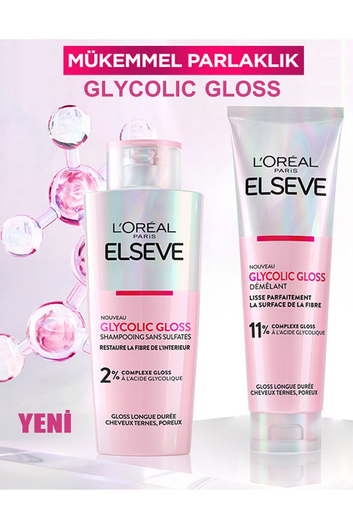 Glycolic Gloss Mükemmel Parlaklık Şampuan 200ml + Glycolic Gloss Pürüzsüzleştirici Saç Kremi 150ml