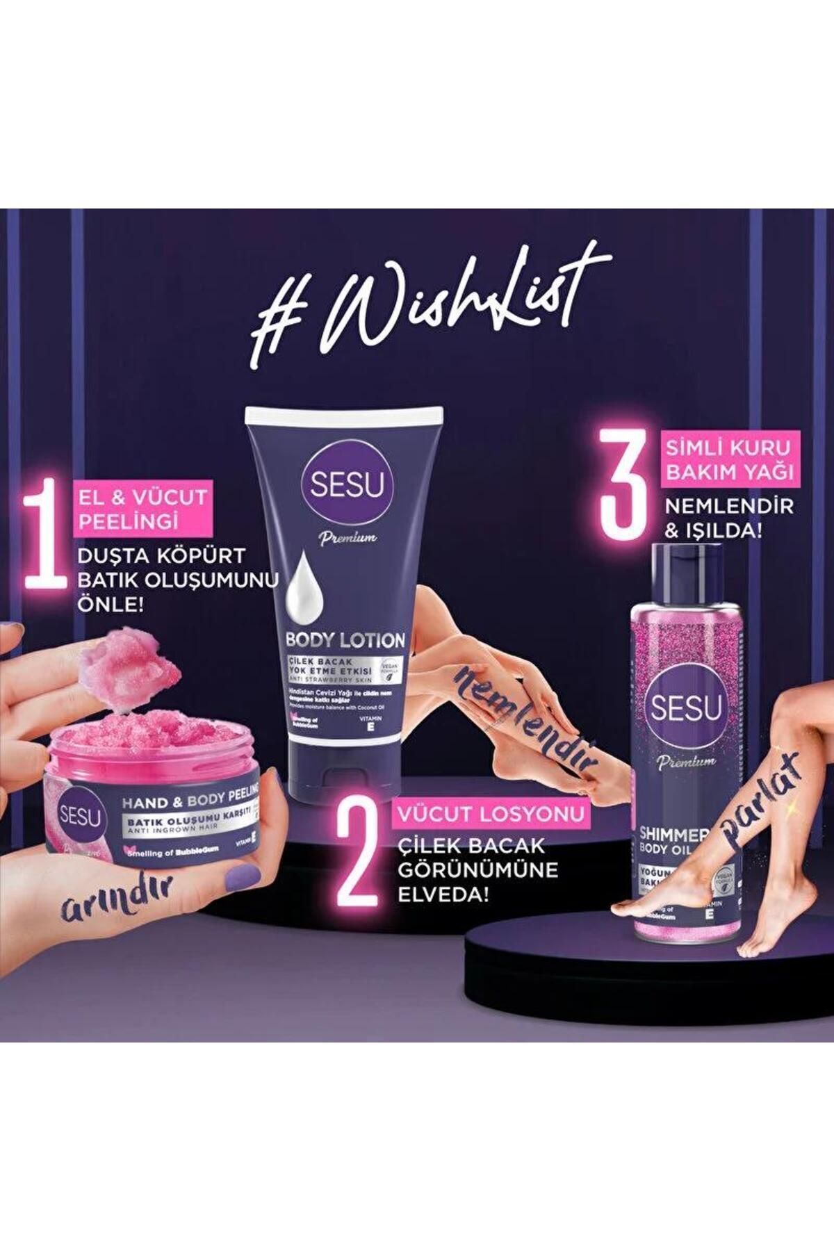 3 Lü Premium Serisi-el Ve Vucüt Peelingi-simli Kuru Bakım Yağı-vucüt Losyonu-3 Ü Bir Arada