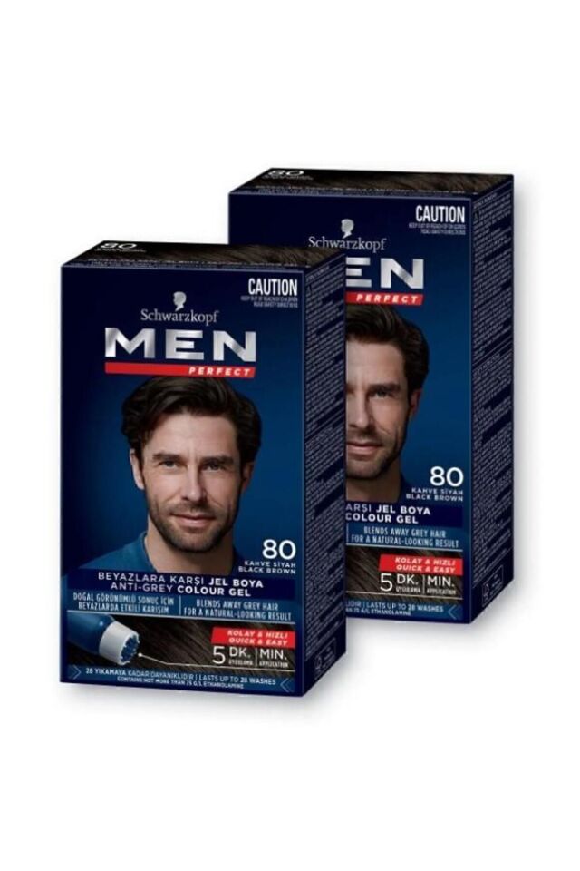 Schwarzkopf Men Perfect Saç Boyası 80- Kahve Siyah-Kolay ve Hızlı Beyaz Kapama- 2 ADET