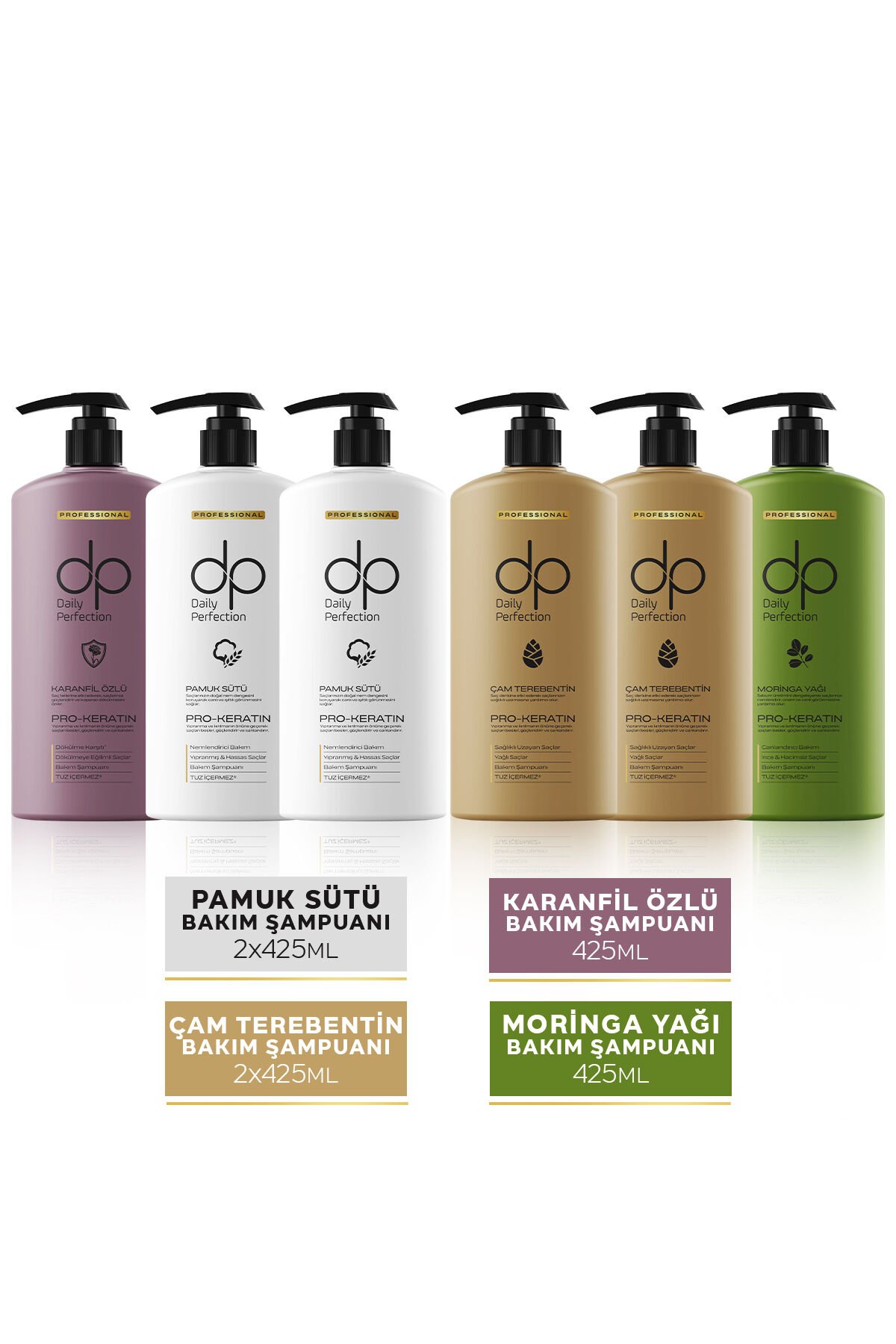 Şampuan Çam Terebentin & Karanfil & Pamuk Sütü & Moringa 425 ml X 6 Adet Set