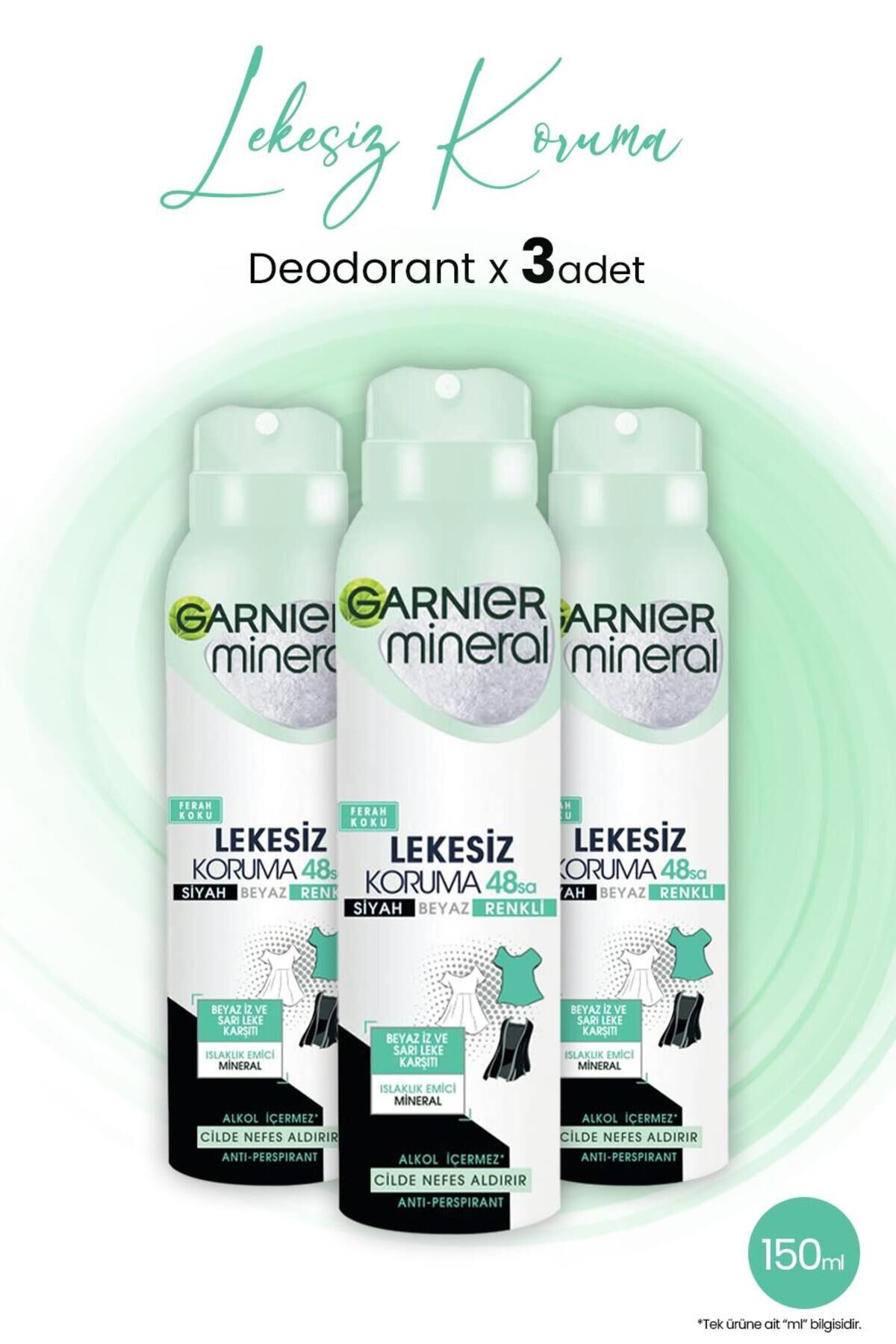 Mineral Lekesiz Koruma Ferah Sprey Deodorant 150 ml X 3 Adet